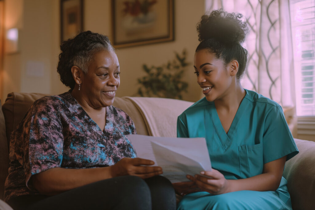 realistic scene with health worker taking care elderly patient scaled