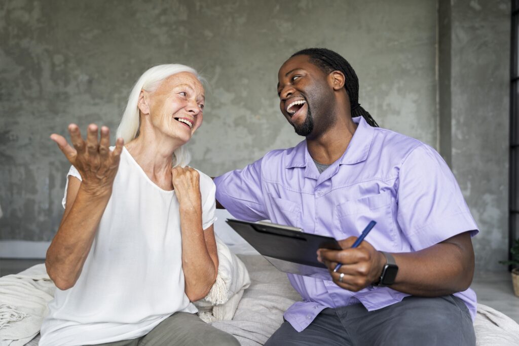 social worker taking care old woman scaled